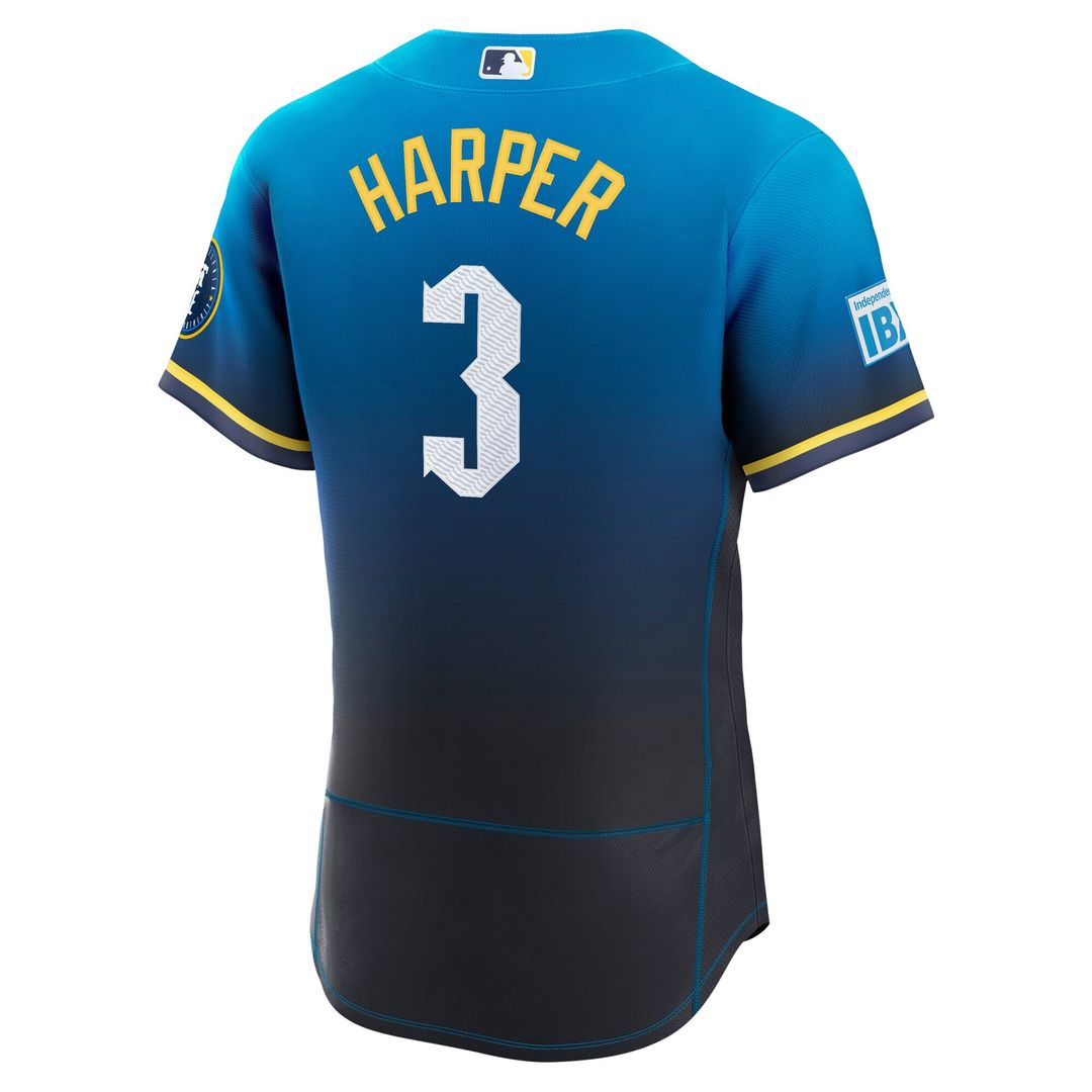 Philadelphia Phillies Bryce Harper Nike City Connect Authentic Sponsor Patch Jersey - Blue MLB Team Jersey Baseball Fan Apparel