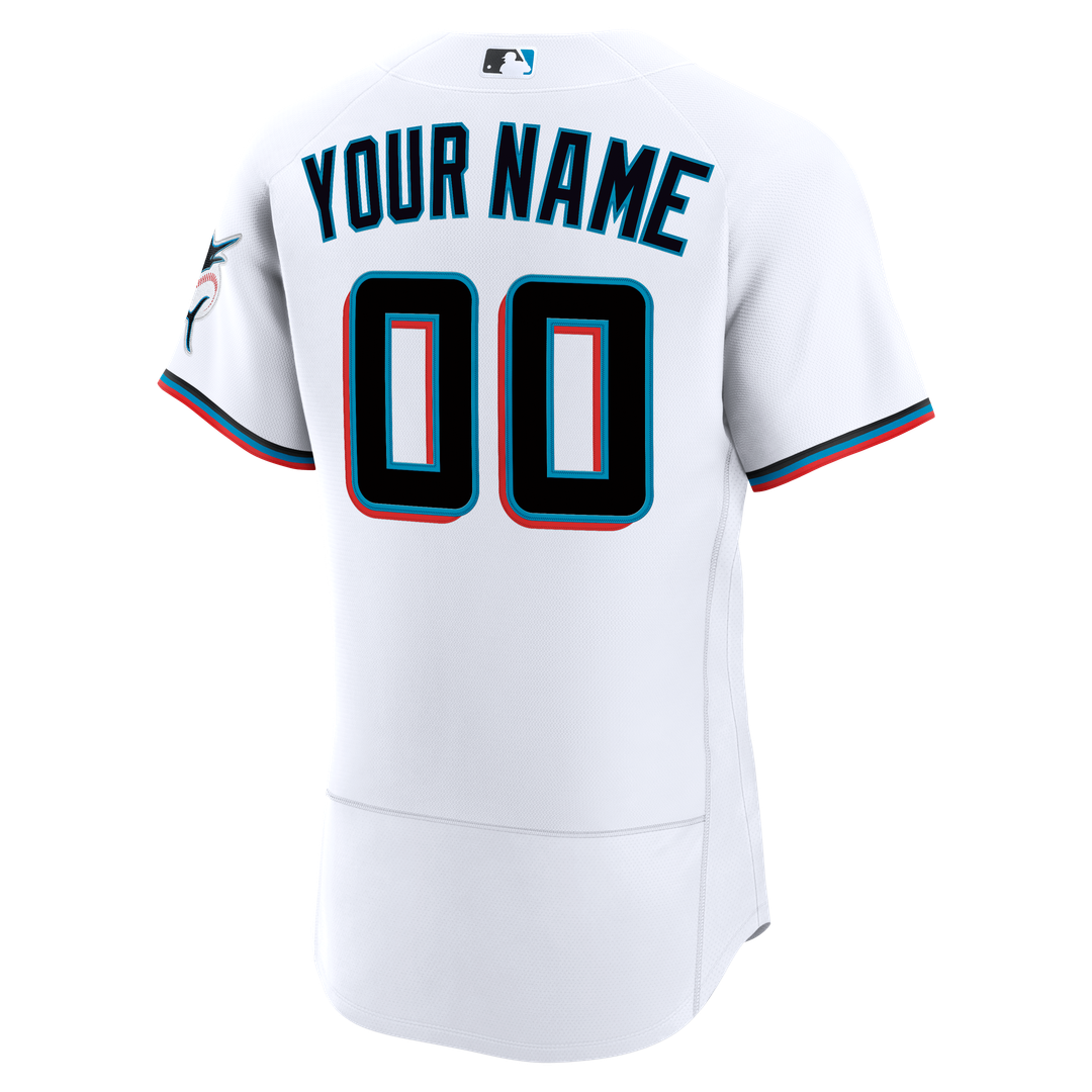 Miami Marlins Nike Home Authentic Custom Jersey - White MLB Team Jersey Baseball Fan Apparel