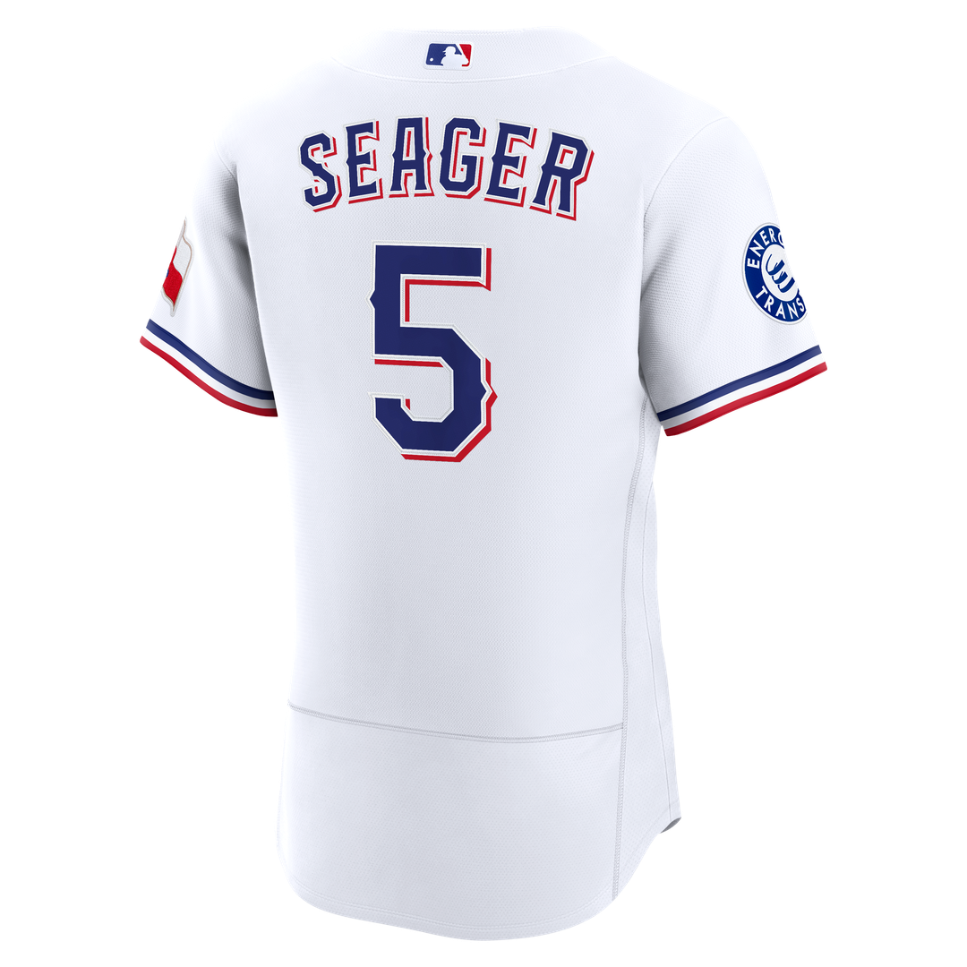 Texas Rangers Corey Seager Nike Home Authentic Sponsor Patch Jersey - White MLB Team Jersey Baseball Fan Apparel