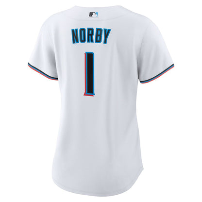 Miami Marlins Connor Norby Nike Women's Home Replica Jersey - White MLB Team Jersey Baseball Fan Apparel