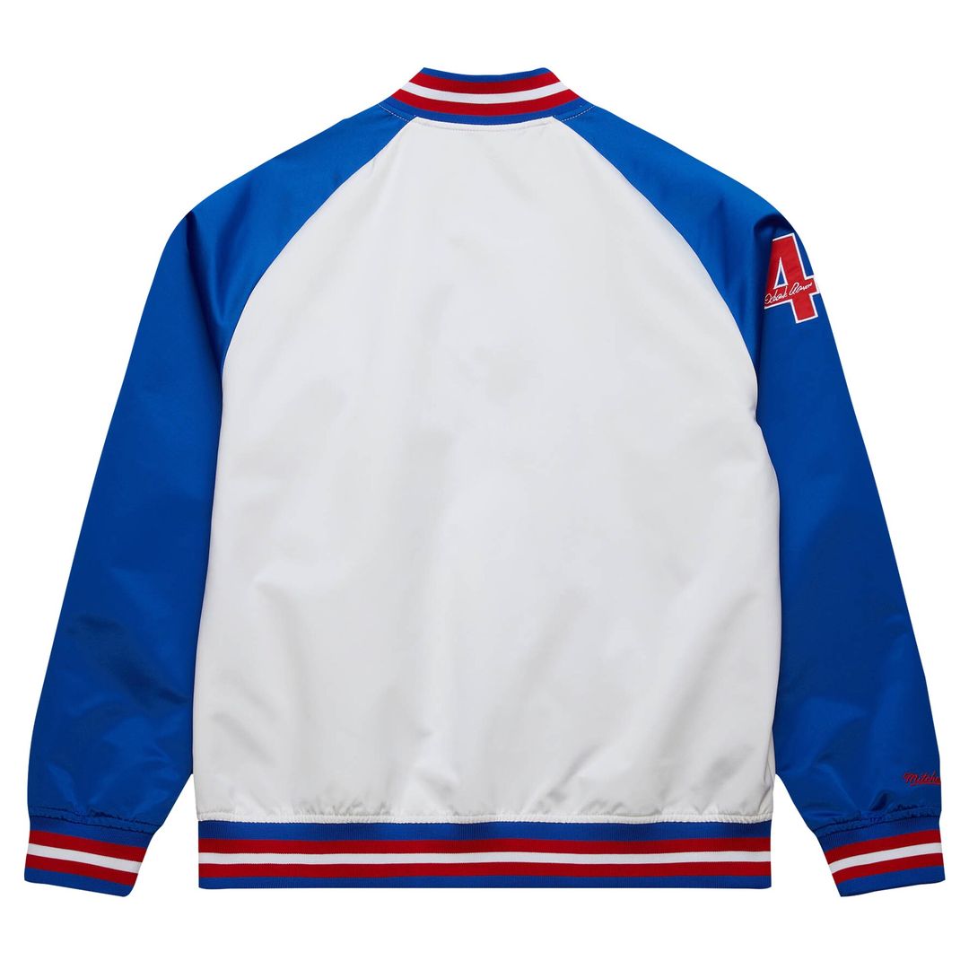 Atlanta Braves Hank Aaron Mitchell & Ness Cooperstown Legends Lightweight Satin Raglan Full - Snap Jacket - White/Royal MLB Baseball Fan Apparel