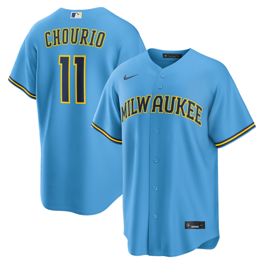 Milwaukee Brewers Jackson Chourio Nike Road Replica Jersey - Light Blue MLB Team Jersey Baseball Fan Apparel
