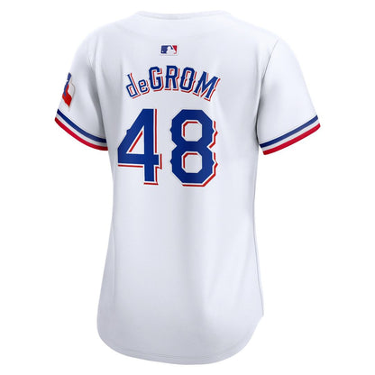 Texas Rangers Jacob deGrom Nike Women's Home Limited Player Jersey - White MLB Team Jersey Baseball Fan Apparel