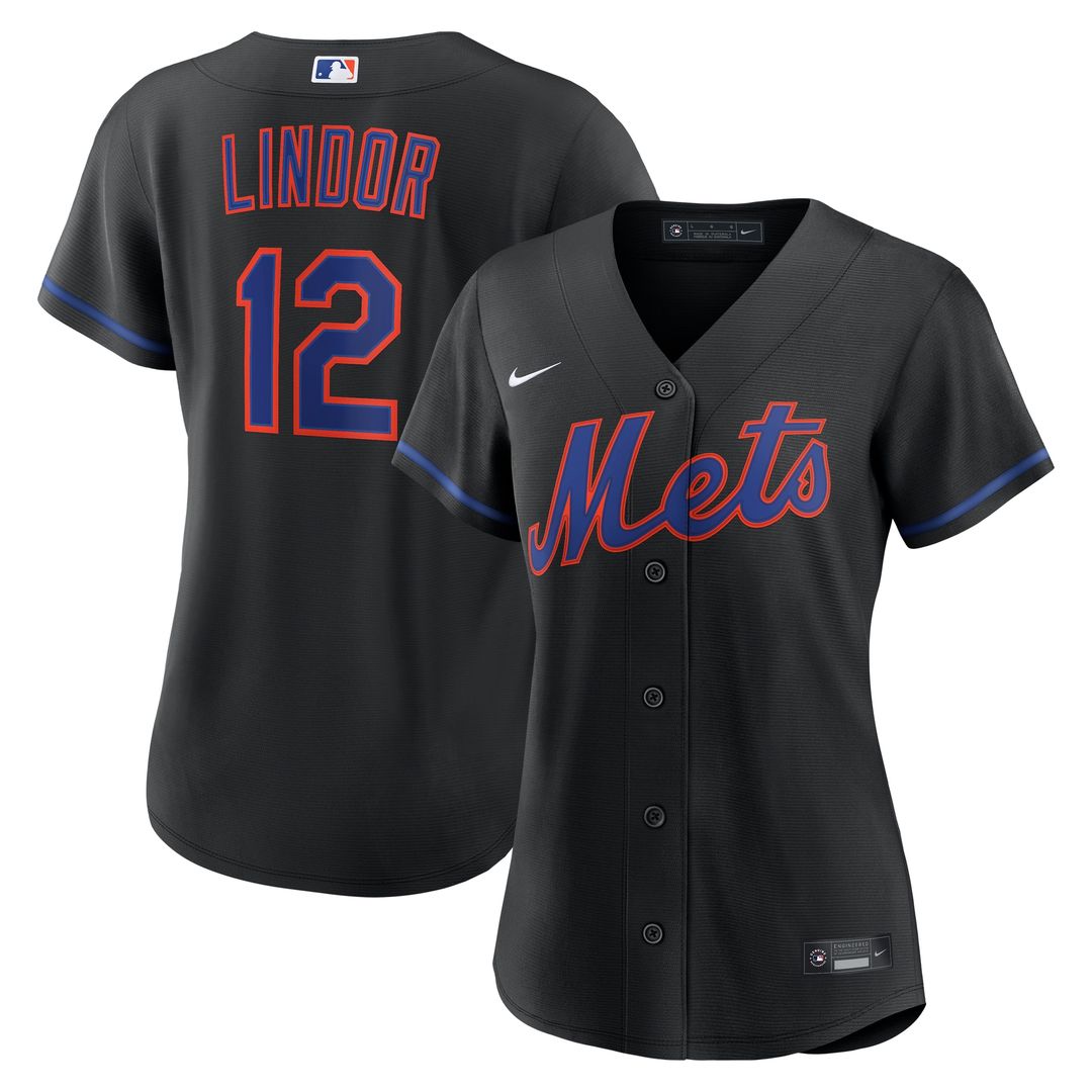 New York Mets Francisco Lindor Nike Women's Alternate Replica Jersey - Black MLB Team Jersey Baseball Fan Apparel