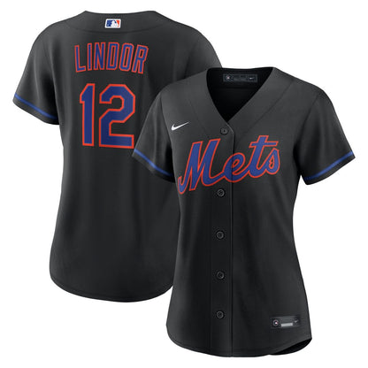 New York Mets Francisco Lindor Nike Women's Alternate Replica Jersey - Black MLB Team Jersey Baseball Fan Apparel