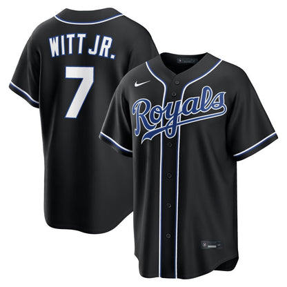 Kansas City Royals Bobby Witt Jr. Nike Fashion Replica Black Out Jersey MLB Team Jersey Baseball Fan Apparel