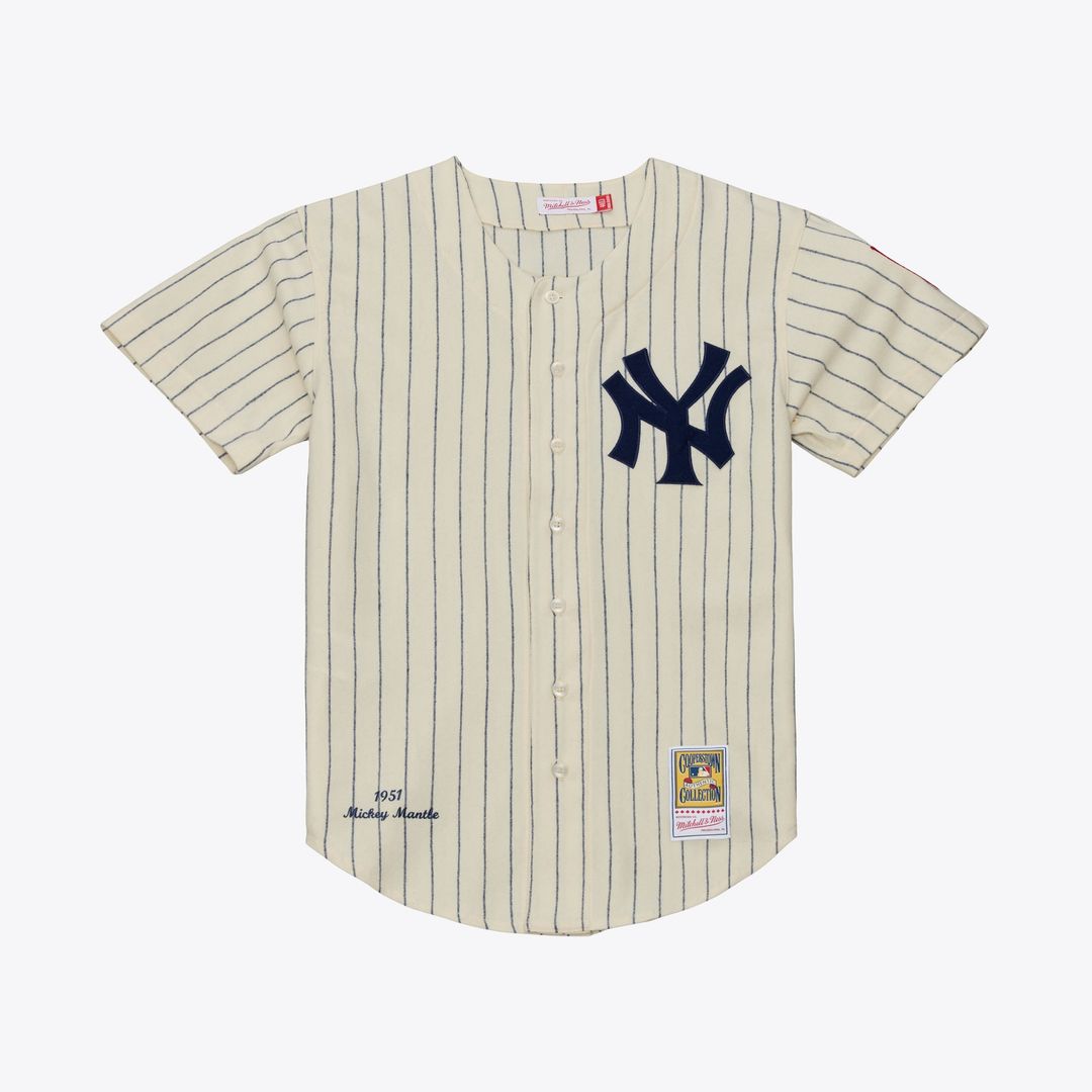 New York Yankees Mickey Mantle Mitchell & Ness 1951 Cooperstown Authentic Jersey - Cream MLB Team Jersey Baseball Fan Apparel