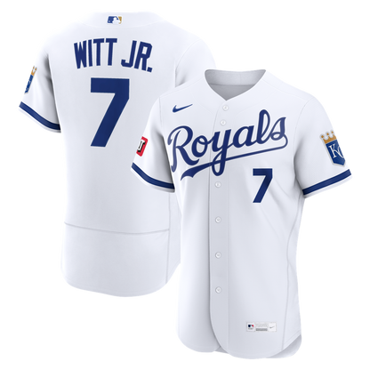 Kansas City Royals Bobby Witt Jr. Nike Home Authentic Sponsor Patch Jersey - White MLB Team Jersey Baseball Fan Apparel