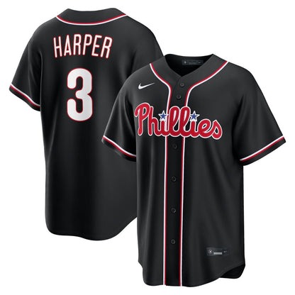 Philadelphia Phillies Bryce Harper Nike Fashion Replica Black Out Jersey MLB Team Jersey Baseball Fan Apparel