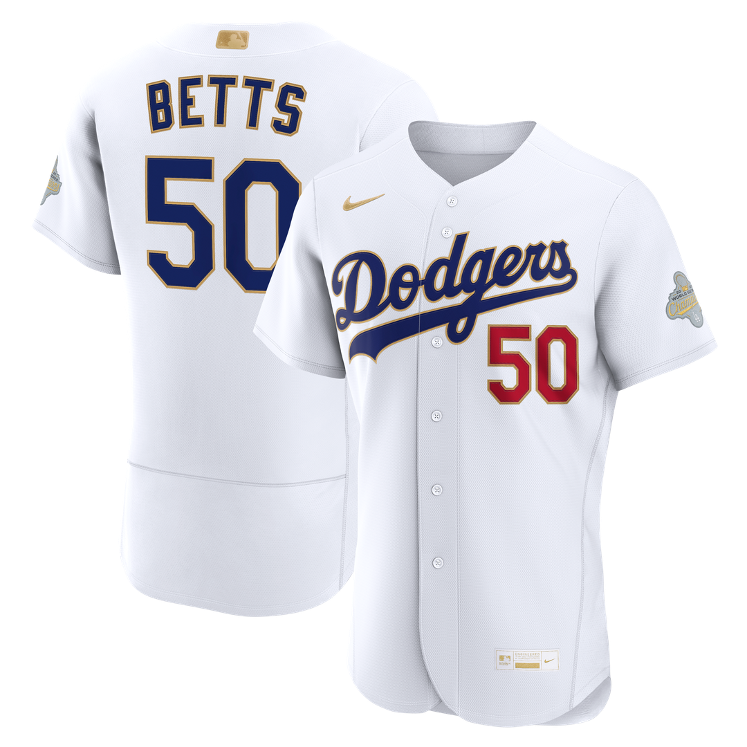 Los Angeles Dodgers Mookie Betts Nike 2026 Gold Collection Authentic Jersey - White MLB Team Jersey Baseball Fan Apparel