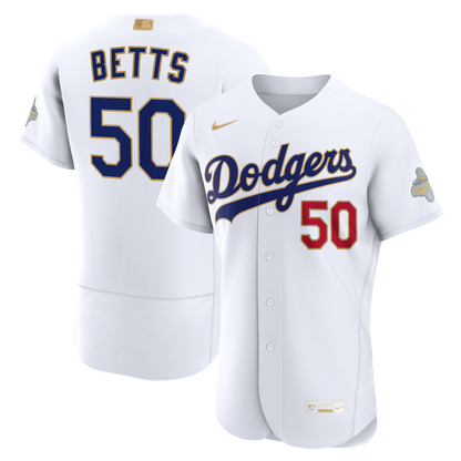 Los Angeles Dodgers Mookie Betts Nike 2026 Gold Collection Authentic Jersey - White MLB Team Jersey Baseball Fan Apparel