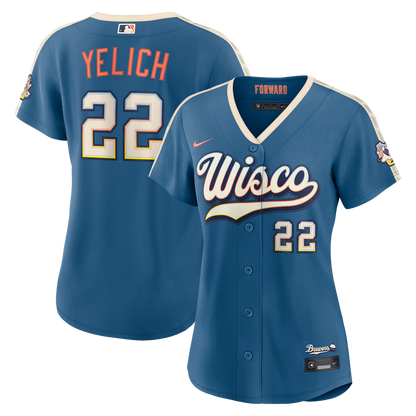 Milwaukee Brewers Christian Yelich Nike Women's 2026 City Connect Stadium Jersey - Mineral Blue MLB Team Jersey Baseball Fan Apparel