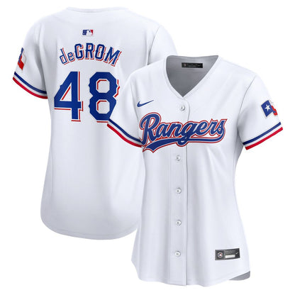 Texas Rangers Jacob deGrom Nike Women's Home Limited Player Jersey - White MLB Team Jersey Baseball Fan Apparel