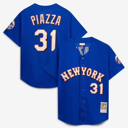 New York Mets Mike Piazza Mitchell & Ness Cooperstown Mesh Batting Practice Button - Up Jersey - Orange MLB Team Jersey Baseball Fan Apparel