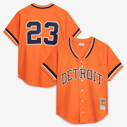 Detroit Tigers Kirk Gibson Mitchell & Ness Cooperstown Mesh Batting Practice Button - Up Jersey - Orange MLB Team Jersey Baseball Fan Apparel