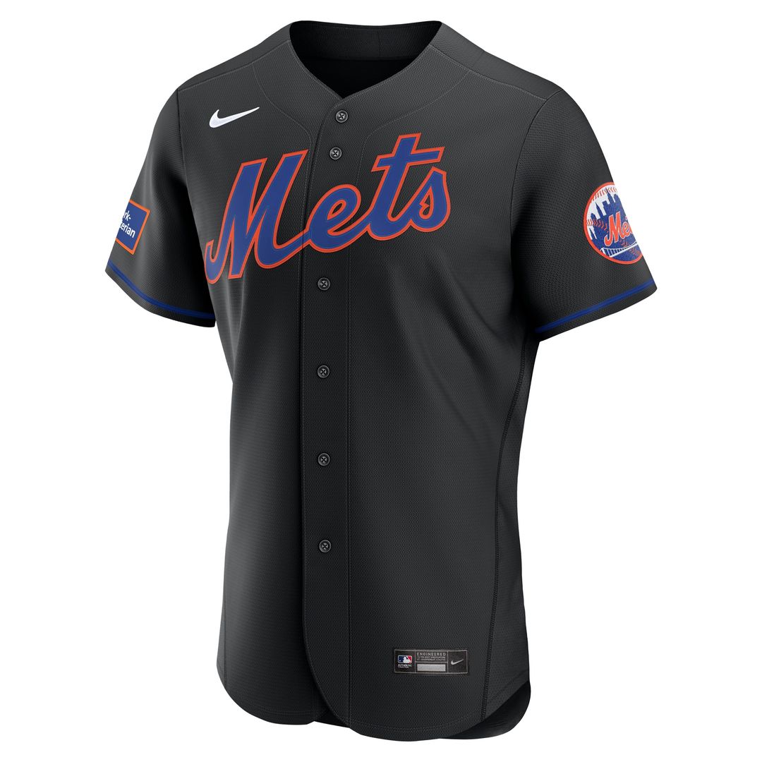 New York Mets Nike Alternate Authentic Sponsor Patch Jersey - Black MLB Team Jersey Baseball Fan Apparel