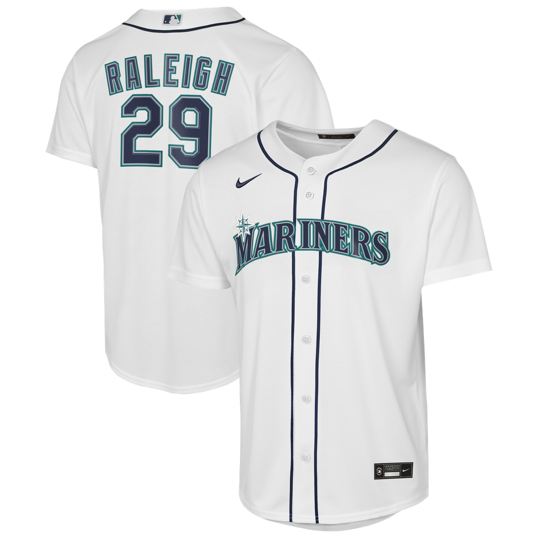 Seattle Mariners Cal Raleigh Nike Youth Home Baseline Jersey - White MLB Team Jersey Baseball Fan Apparel