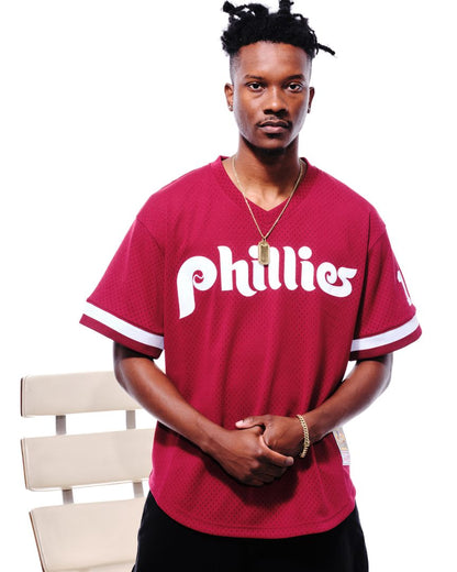 Philadelphia Phillies John Kruk Mitchell & Ness Big & Tall Cooperstown Mesh Batting Practice Jersey - Burgundy MLB Team Jersey Baseball Fan Apparel