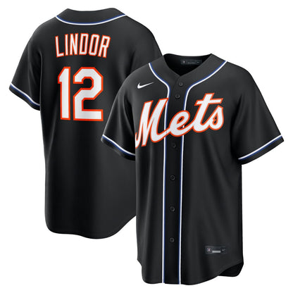 New York Mets Francisco Lindor Nike Fashion Replica Black Out Jersey MLB Team Jersey Baseball Fan Apparel