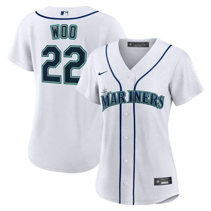 Seattle Mariners Bryan Woo Nike Women's Home Replica Jersey - White MLB Team Jersey Baseball Fan Apparel