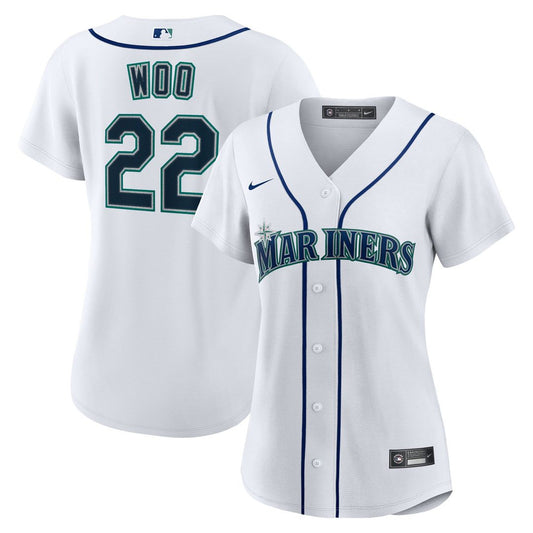 Seattle Mariners Bryan Woo Nike Women's Home Replica Jersey - White MLB Team Jersey Baseball Fan Apparel