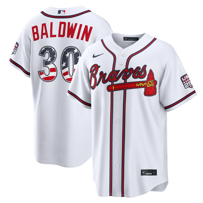 Atlanta Braves Drake Baldwin Nike USA 250 Fourth of July Home Stadium Jersey - White MLB Team Jersey Baseball Fan Apparel