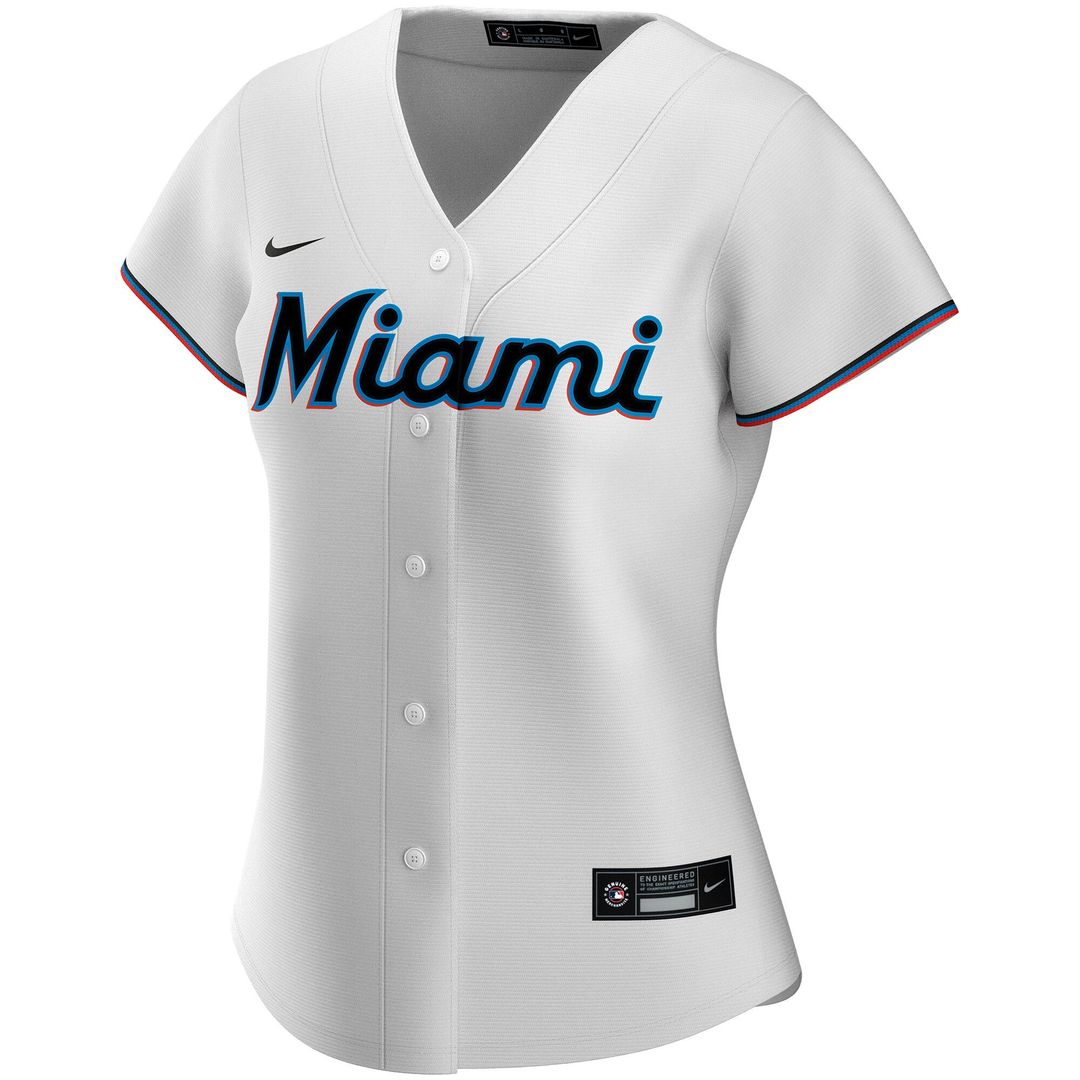 Miami Marlins Nike Women's Home Replica Custom Jersey - White MLB Team Jersey Baseball Fan Apparel