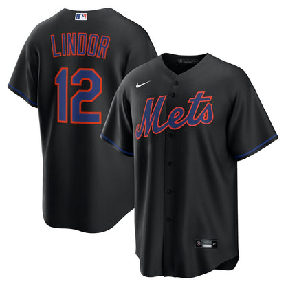 New York Mets Francisco Lindor Nike Alternate Replica Jersey - Black MLB Team Jersey Baseball Fan Apparel