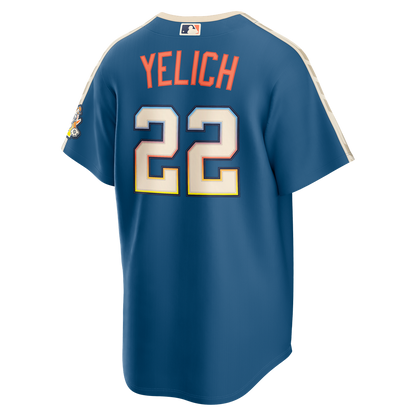 Milwaukee Brewers Christian Yelich Nike 2026 City Connect Stadium Jersey - Mineral Blue MLB Team Jersey Baseball Fan Apparel