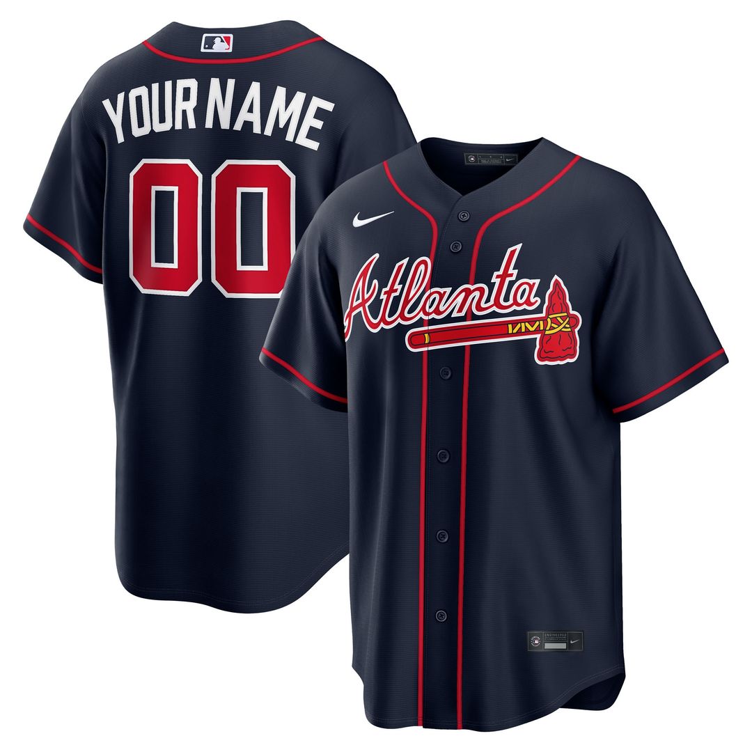 Atlanta Braves Nike Alternate Replica Custom Jersey - Navy MLB Team Jersey Baseball Fan Apparel