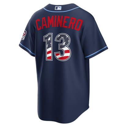 Tampa Bay Rays Junior Caminero Nike USA 250 Fourth of July Road Stadium Jersey - Navy MLB Team Jersey Baseball Fan Apparel