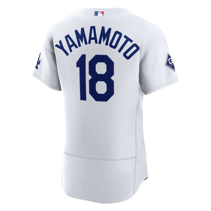 Los Angeles Dodgers Yoshinobu Yamamoto Nike Home Authentic Sponsor Patch Jersey - White MLB Team Jersey Baseball Fan Apparel