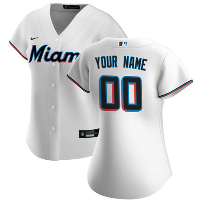 Miami Marlins Nike Women's Home Replica Custom Jersey - White MLB Team Jersey Baseball Fan Apparel