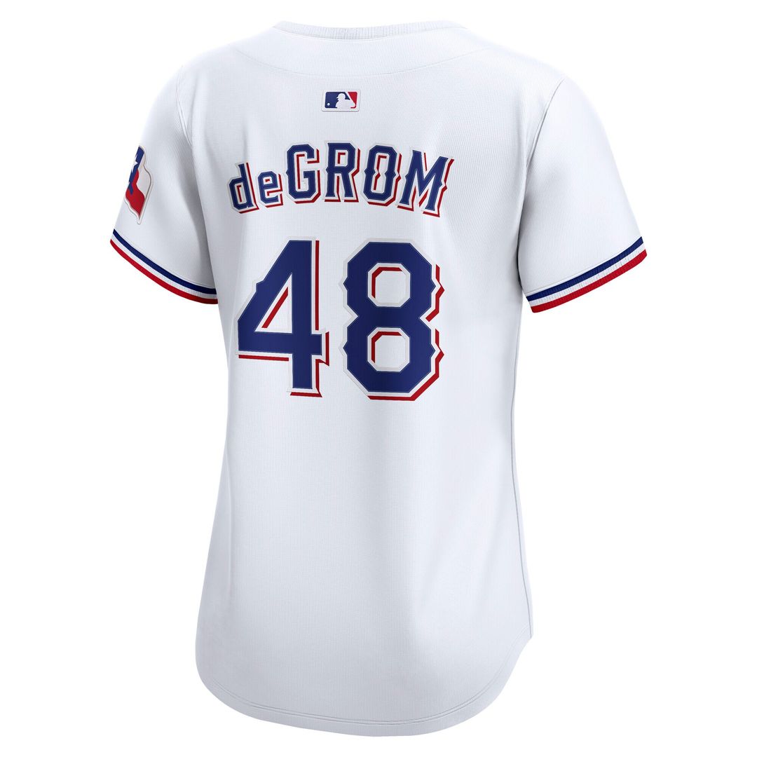 Texas Rangers Jacob deGrom Nike Women's Home Limited Player Jersey - White MLB Team Jersey Baseball Fan Apparel