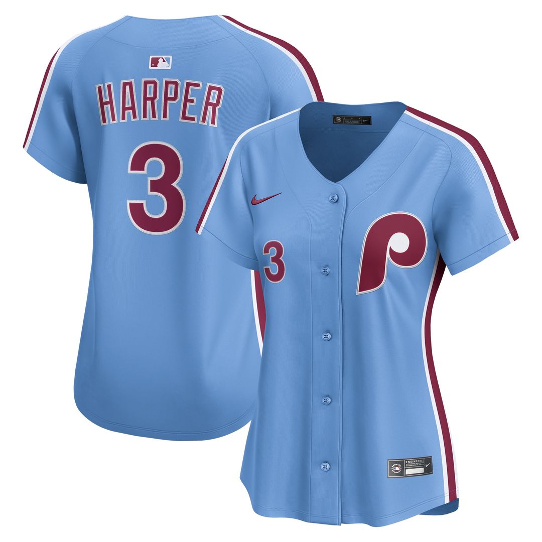 Philadelphia Phillies Bryce Harper Nike Women's Alternate Limited Player Jersey - Light Blue MLB Team Jersey Baseball Fan Apparel
