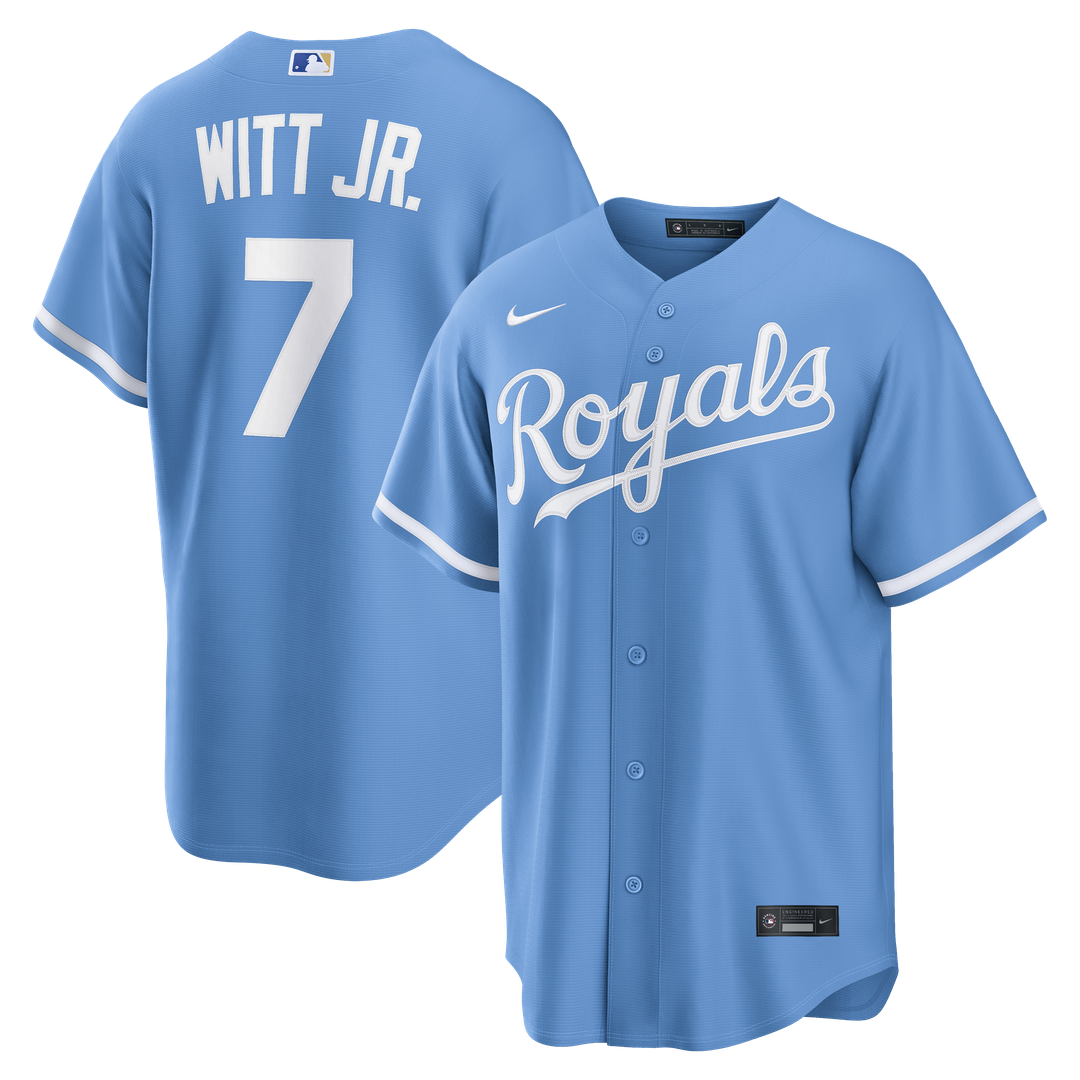 Kansas City Royals Bobby Witt Jr. Nike Alternate Replica Jersey - Light Blue MLB Team Jersey Baseball Fan Apparel