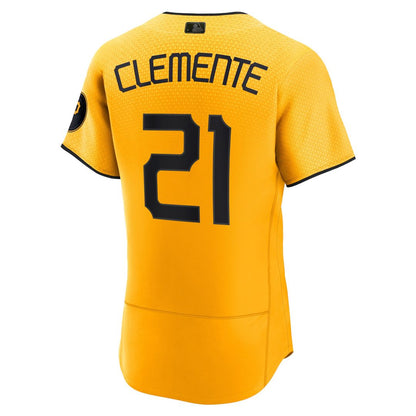 Pittsburgh Pirates Roberto Clemente Nike City Connect Authentic Player Jersey - Gold MLB Team Jersey Baseball Fan Apparel