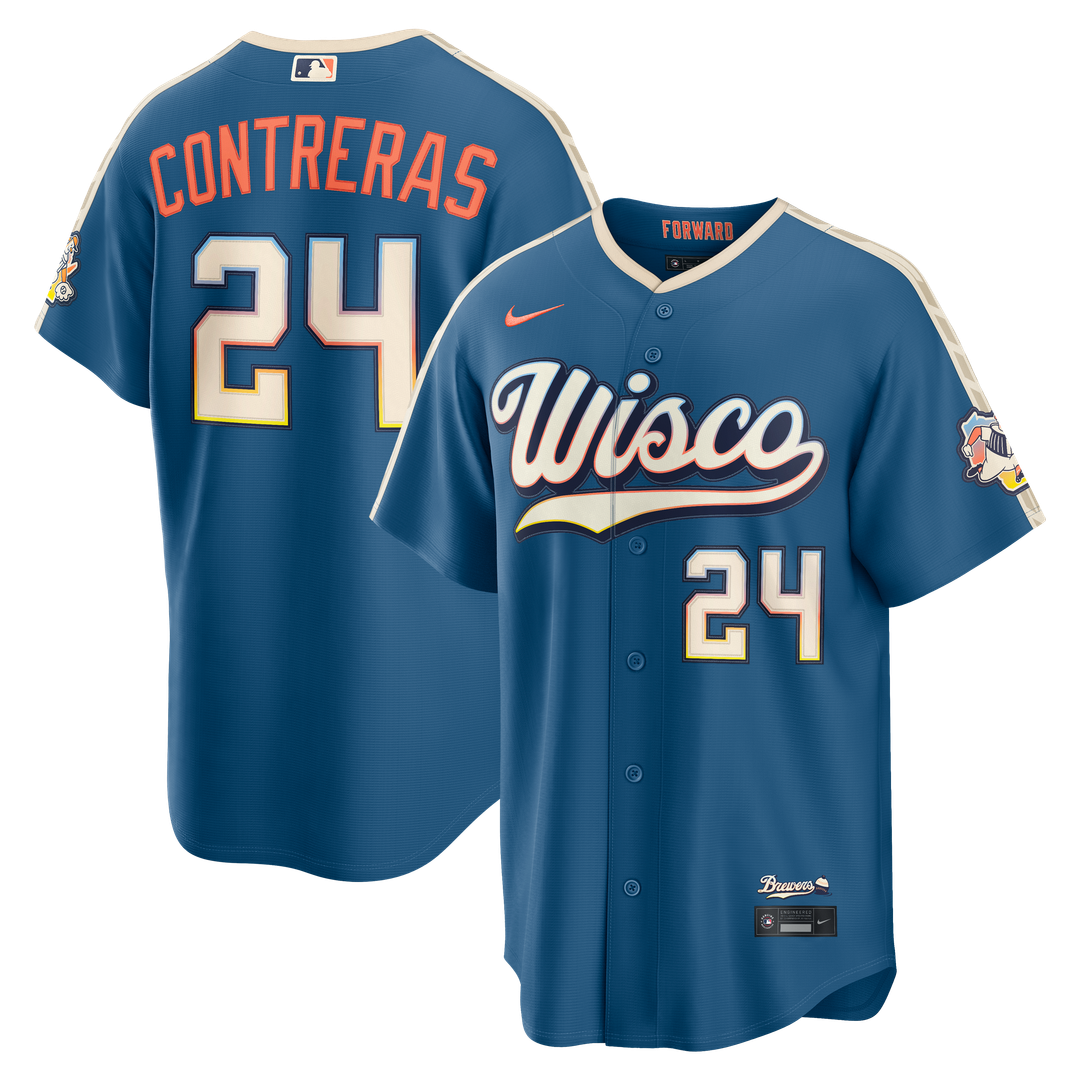 Milwaukee Brewers William Contreras Nike 2026 City Connect Stadium Jersey - Mineral Blue MLB Team Jersey Baseball Fan Apparel