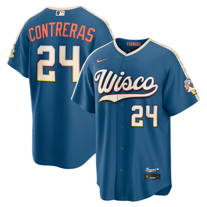 Milwaukee Brewers William Contreras Nike 2026 City Connect Stadium Jersey - Mineral Blue MLB Team Jersey Baseball Fan Apparel