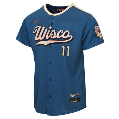Milwaukee Brewers Jackson Chourio Nike Youth 2026 City Connect Stadium Jersey - Mineral Blue MLB Team Jersey Baseball Fan Apparel