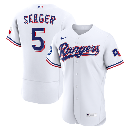 Texas Rangers Corey Seager Nike Home Authentic Sponsor Patch Jersey - White MLB Team Jersey Baseball Fan Apparel