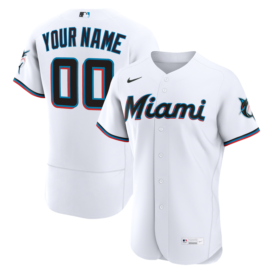 Miami Marlins Nike Home Authentic Custom Jersey - White MLB Team Jersey Baseball Fan Apparel