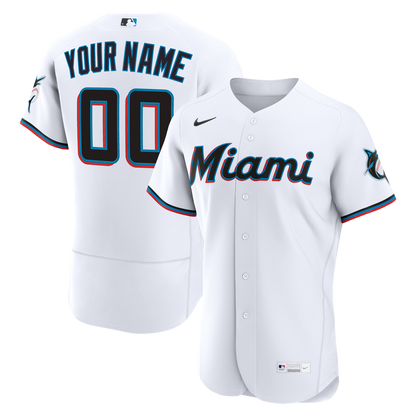 Miami Marlins Nike Home Authentic Custom Jersey - White MLB Team Jersey Baseball Fan Apparel