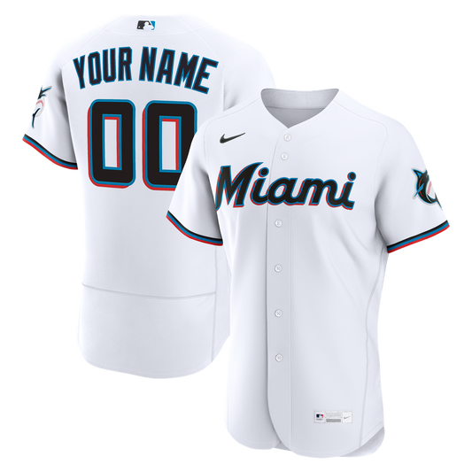 Miami Marlins Nike Home Authentic Custom Jersey - White MLB Team Jersey Baseball Fan Apparel
