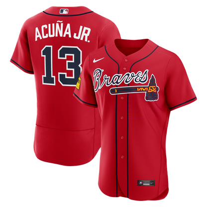 Atlanta Braves Ronald Acuña Jr. Nike Alternate Authentic Sponsor Patch Jersey - Red MLB Team Jersey Baseball Fan Apparel