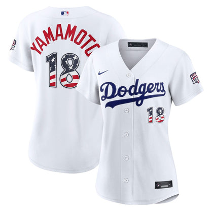 Los Angeles Dodgers Yoshinobu Yamamoto Nike Women's USA 250 Fourth of July Home Stadium Jersey - White MLB Team Jersey Baseball Fan Apparel