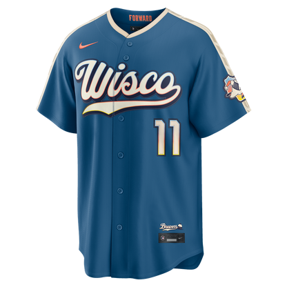 Milwaukee Brewers Jackson Chourio Nike 2026 City Connect Stadium Jersey - Mineral Blue MLB Team Jersey Baseball Fan Apparel