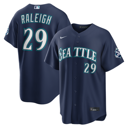 Seattle Mariners Cal Raleigh Nike Road Stadium 50th Season Patch Jersey - Navy MLB Team Jersey Baseball Fan Apparel