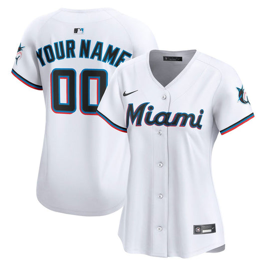 Miami Marlins Nike Women's Home Limited Custom Jersey - White MLB Team Jersey Baseball Fan Apparel