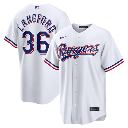Texas Rangers Wyatt Langford Nike Home Replica Jersey - White MLB Team Jersey Baseball Fan Apparel